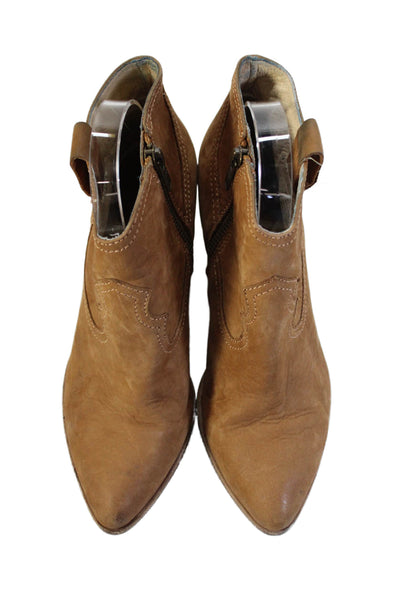 Frye Womens Leather Reina Western Zippered Ankle Boots Brown Size 6.5