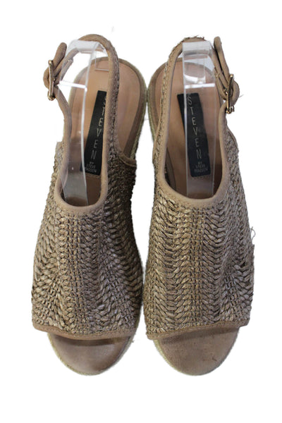 Steven Womens Leather Trim Buckled Ankle Strap Platform Sandals Brown Size 7