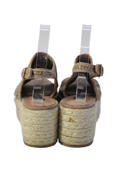 Steven Womens Leather Trim Buckled Ankle Strap Platform Sandals Brown Size 7
