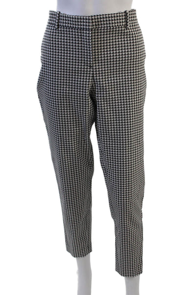 Theory Women Cropped Ankle Dress Pants Black Check Button Size 10