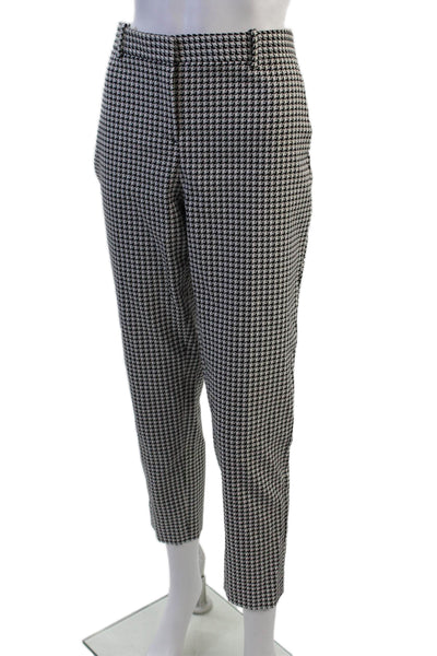 Theory Women Cropped Ankle Dress Pants Black Check Button Size 10