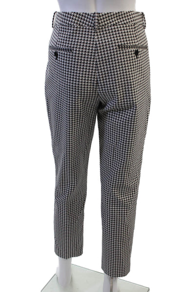 Theory Women Cropped Ankle Dress Pants Black Check Button Size 10