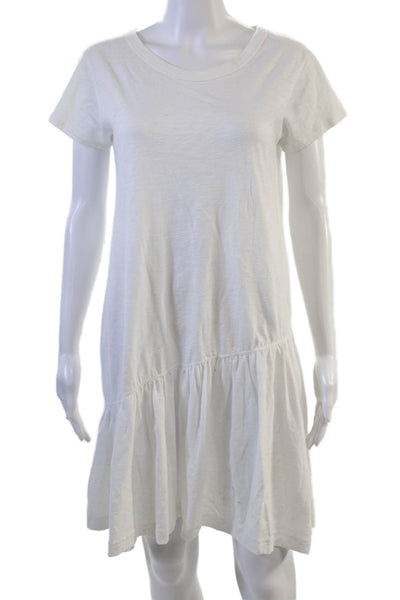 Hiho Women T-Shirt Dress White 100% Cotton Short Sleeve Beach Size S