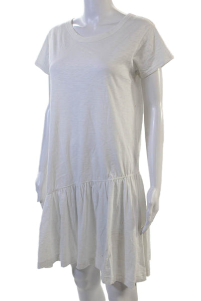 Hiho Women T-Shirt Dress White 100% Cotton Short Sleeve Beach Size S