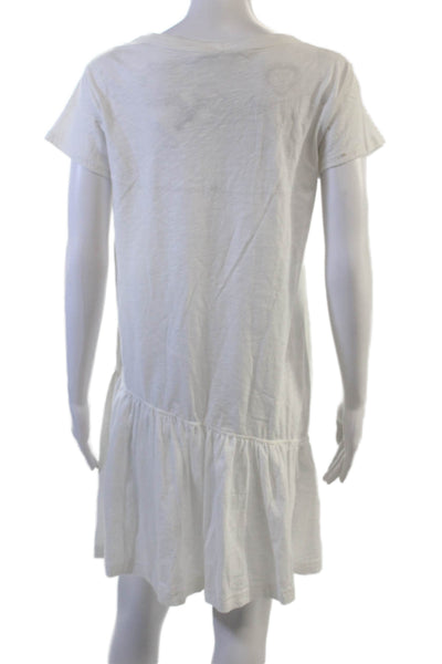 Hiho Women T-Shirt Dress White 100% Cotton Short Sleeve Beach Size S