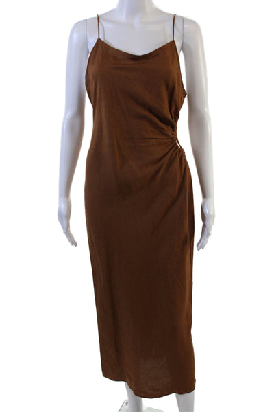 Zara Womens Slip Dress Brown Long Sleeveless 100% Rayon Solid 90s Size S