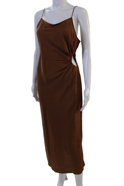 Zara Womens Slip Dress Brown Long Sleeveless 100% Rayon Solid 90s Size S