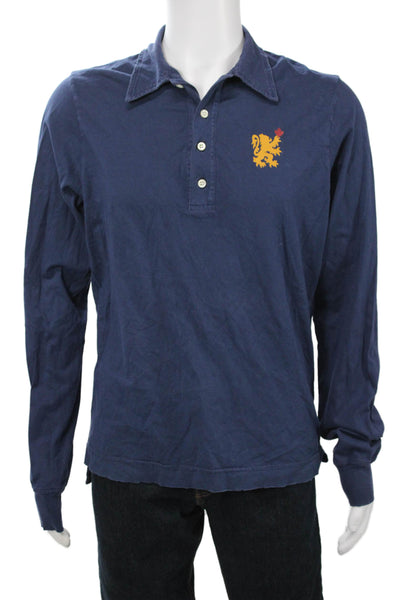 Dsquared2 Mens Long Sleeves Polo Shirt Navy Blue Cotton Size Large
