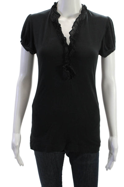 Theory Women Basic Short Sleeve Blouse Black Petite Size S