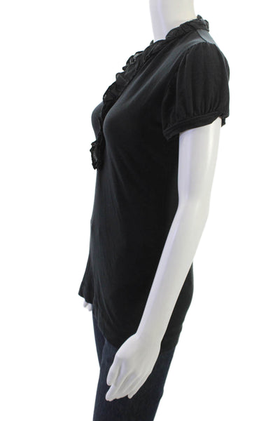 Theory Women Basic Short Sleeve Blouse Black Petite Size S