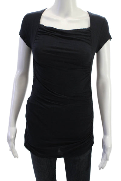T Tahari Women Black Square Neck Short Sleeve Tunic Polyester Blend Size S