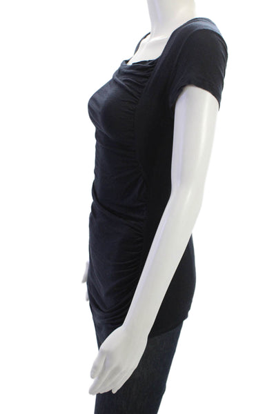 T Tahari Women Black Square Neck Short Sleeve Tunic Polyester Blend Size S