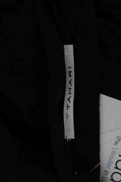 T Tahari Women Black Square Neck Short Sleeve Tunic Polyester Blend Size S