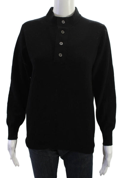 Ballantyne Womens Henley Wool Pullover Black Mock Neck Long Sleeve Size S