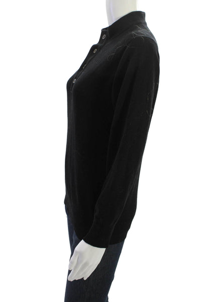 Ballantyne Womens Henley Wool Pullover Black Mock Neck Long Sleeve Size S