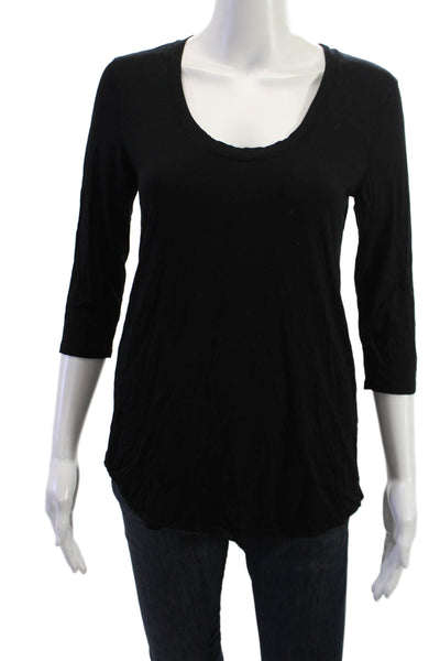 Three Dots Women Basic Tunic T-Shirt Black 3/4 Sleeve Size S