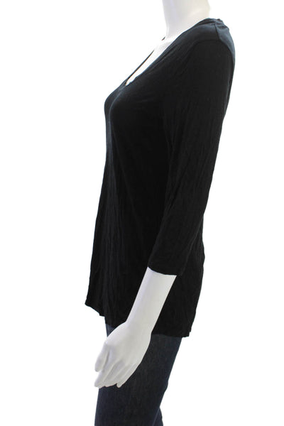 Three Dots Women Basic Tunic T-Shirt Black 3/4 Sleeve Size S