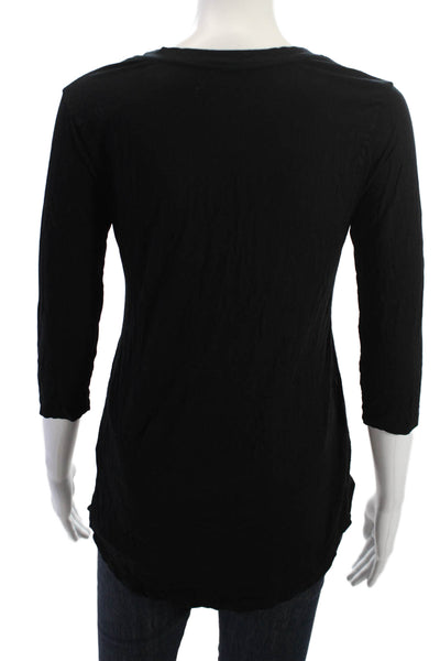 Three Dots Women Basic Tunic T-Shirt Black 3/4 Sleeve Size S