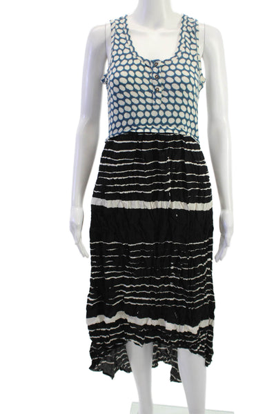 Lilka Anthropologie Women Black Polka Dot Tank Sundress Rayon Button Size S