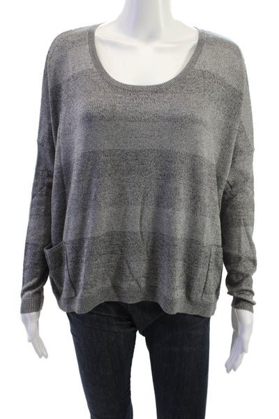 Theory Unisex Pullover Sweater Gray Striped Round Neck Long Sleeve Size S