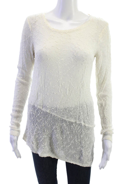 Club Monaco Women Tunic Beige Viscose Linen Blend Long Sleeve Round Neck Size S