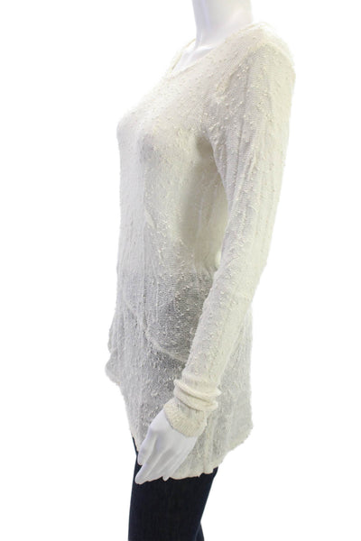 Club Monaco Women Tunic Beige Viscose Linen Blend Long Sleeve Round Neck Size S