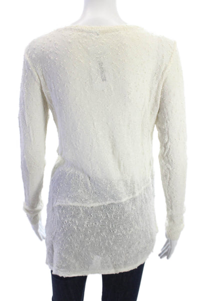 Club Monaco Women Tunic Beige Viscose Linen Blend Long Sleeve Round Neck Size S