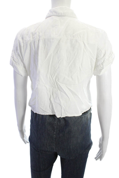 Zara Basic Women Cropped White Collared Button-Up Blouse Short Sleeve Size XS