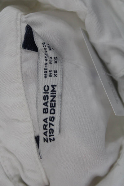 Zara Basic Women Cropped White Collared Button-Up Blouse Short Sleeve Size XS
