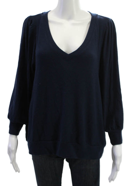 Michael Stars Unisex Dark Blue V Neck 3/4 Sleeve Pullover Sweater Size XL