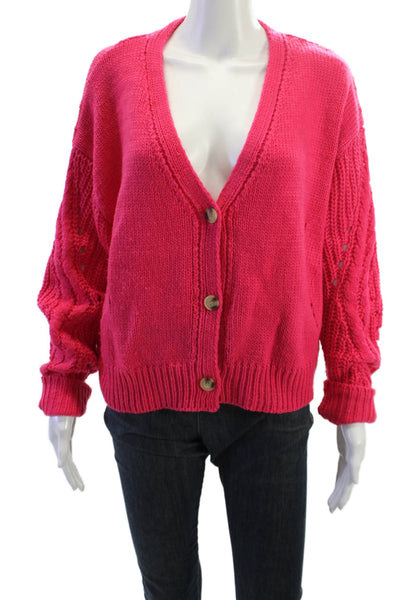 John + Jenn Unisex Cardigan Pink Button V-Neck Long Sleeve Acrylic 90s Size M