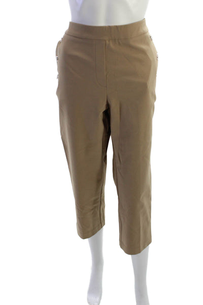 Rachel Zoe Women Beige Cropped Capri Pants Button 23in Inseam Size 12
