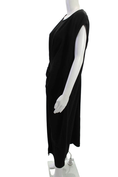 Tanya Taylor Women Shift Dress Black Mid Calf Round Neck Size XL