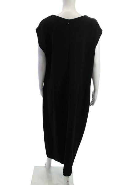 Tanya Taylor Women Shift Dress Black Mid Calf Round Neck Size XL