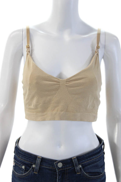 Hatch Womens Adjustbale Strap V Neck Ribbed Knit Trim Sports Bra Brown Medium