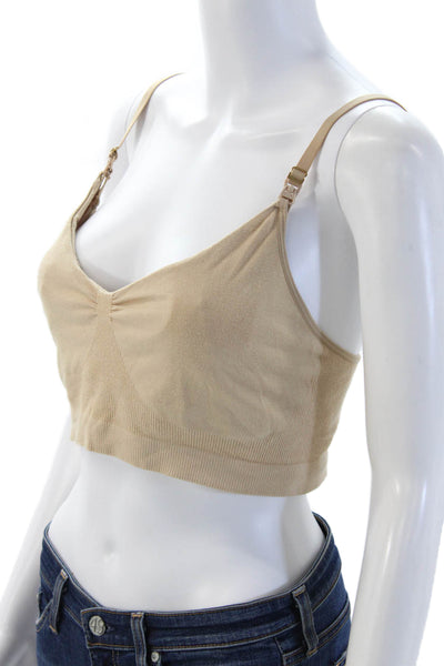 Hatch Womens Adjustbale Strap V Neck Ribbed Knit Trim Sports Bra Brown Medium