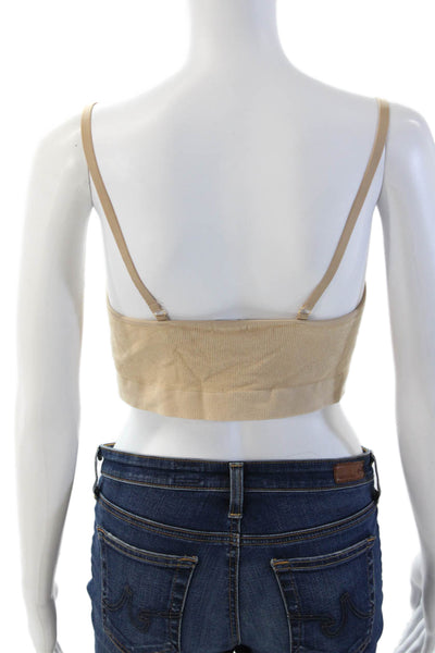 Hatch Womens Adjustbale Strap V Neck Ribbed Knit Trim Sports Bra Brown Medium