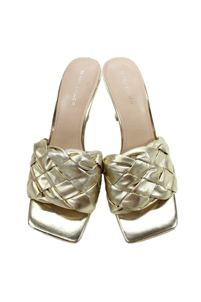 Marc Fisher Womens Woven Patent Leather Square Toe Heels Shoes Gold Size 9M