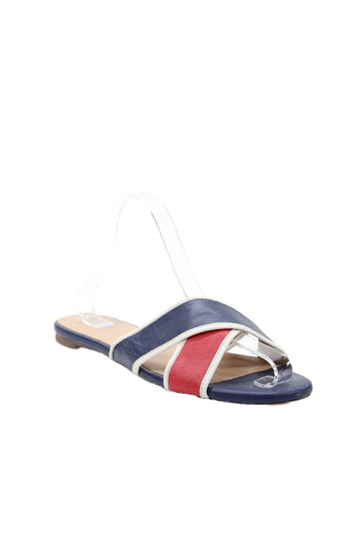 J Crew Womens Color Block Crisscross Slip On Flats Shoes Blue Red Size 9