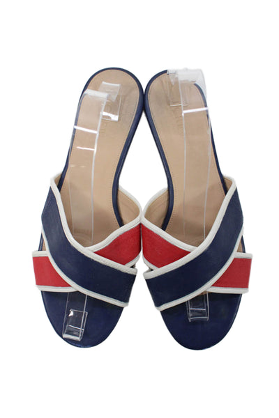 J Crew Womens Color Block Crisscross Slip On Flats Shoes Blue Red Size 9