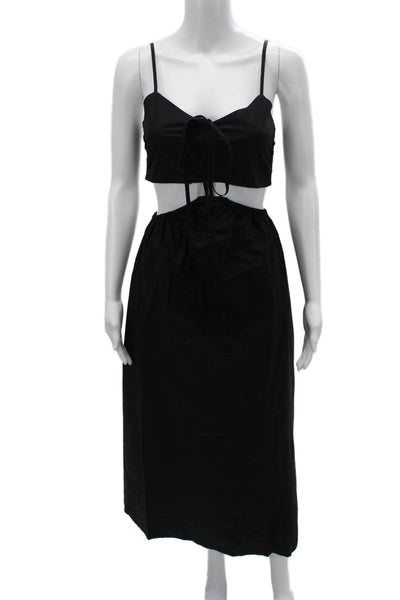 Nicholas Women Maxi Dress Set Black Cotton Sweetheart Spaghetti Midi Size 0