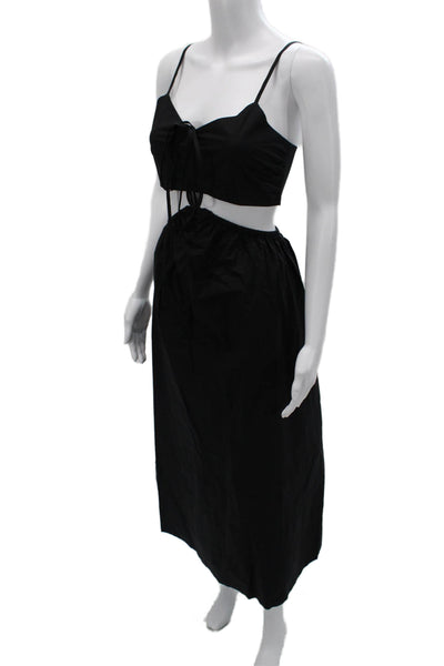 Nicholas Women Maxi Dress Set Black Cotton Sweetheart Spaghetti Midi Size 0