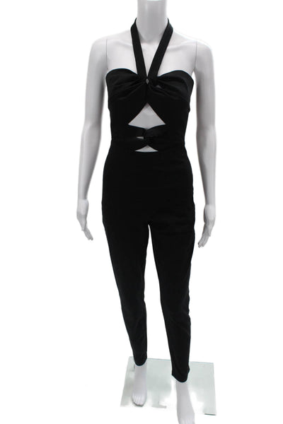 Reformation Womens Halter Neck Black Cotton Sleeveless Jumpsuit Size S