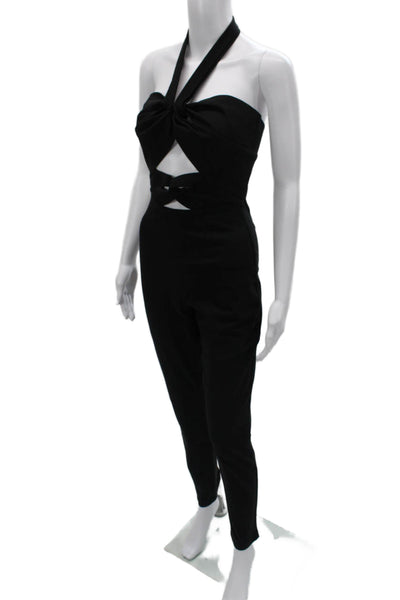 Reformation Womens Halter Neck Black Cotton Sleeveless Jumpsuit Size S