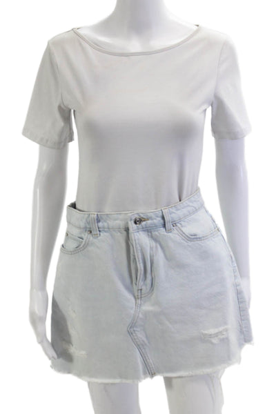 Zara Women A-Line Mini Skirt Light Blue 100% Cotton Size S