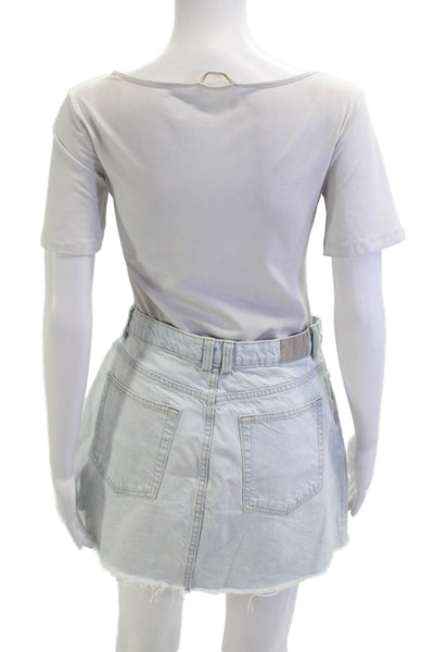 Zara Women A-Line Mini Skirt Light Blue 100% Cotton Size S