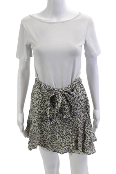 Allsaints Women Beige Animal Print Wrap Flare Skirt Rayon Blend Short Size 4