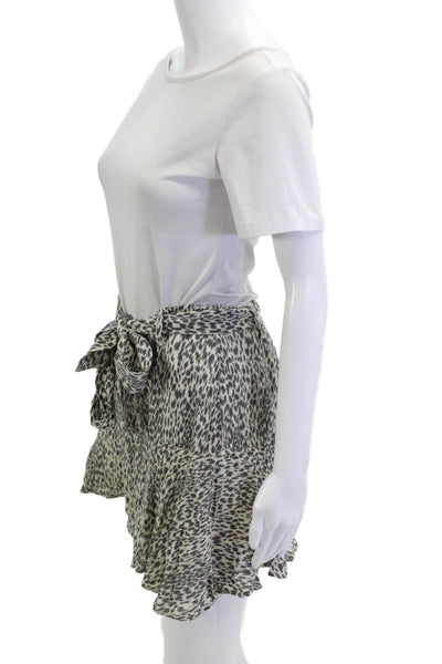 Allsaints Women Beige Animal Print Wrap Flare Skirt Rayon Blend Short Size 4
