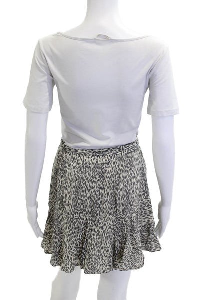 Allsaints Women Beige Animal Print Wrap Flare Skirt Rayon Blend Short Size 4