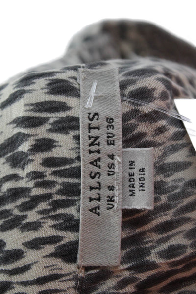 Allsaints Women Beige Animal Print Wrap Flare Skirt Rayon Blend Short Size 4